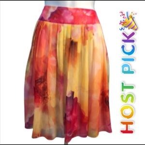 LIZ CLAIBORNE FUSCHIA PINK MULTI PLEATED CHIFFON FLORAL SKIRT • SIDE ZIP • sz 4P